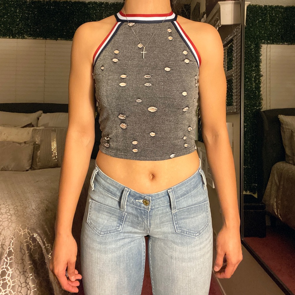 Grey Crop Top w/ Holes
